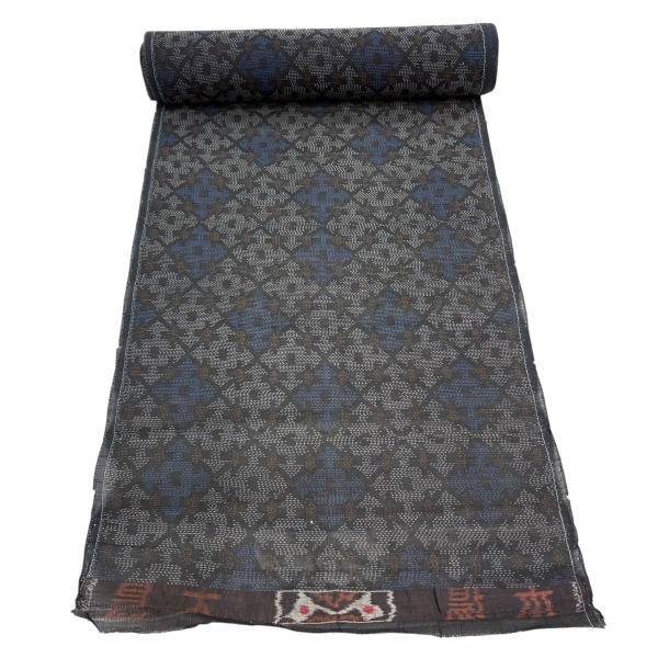 反物 秀品 夏大島紬  薄物 菱 黒 正絹 中古