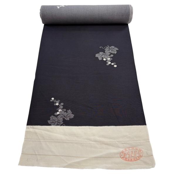 反物 秀品 小紋 薄物 絽 葡萄 墨色 正絹 中古
