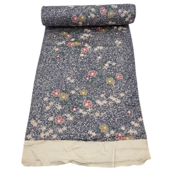 反物 秀品 小紋 椿 小花 青紫 正絹 中古