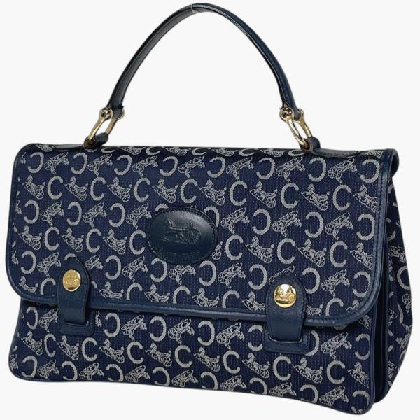 セリーヌ CELINE ハンドバッグ Cサルキー キャンバス ネイビー レディース 中古