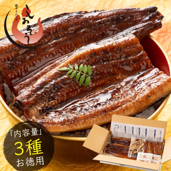 うなぎ 蒲焼き 国産 3種セット ギフト ウナギ 鰻【内容量】うなぎ蒲焼165g×2尾、ハーフカットうなぎ蒲焼き約80g×1袋、刻みうなぎ50g×1袋、（添付タレ10g、添付山椒0.2g）×2袋【原材料】うなぎ蒲焼：うなぎ（鹿児島県産、宮崎...