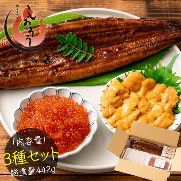 ウニ100gとイクラ200g、鰻142g×1尾の贅沢3種セットをお届けします！【内容量】うなぎ蒲焼142g前後×1尾、蒲焼用（添付タレ、添付山椒 各1袋）、ウニ100g×１パック、イクラ200g×１パック【原材料】うに（チリ産）、食塩/サー...