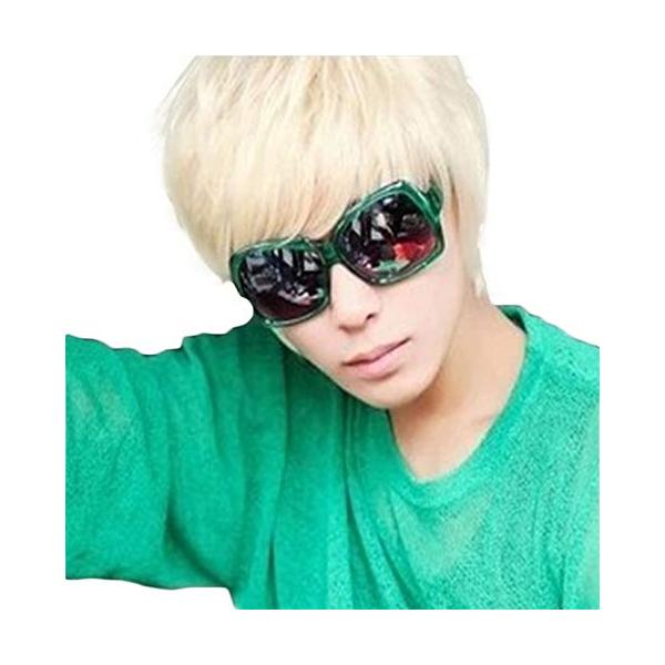 [happykoko] メンズ ウィッグ ウイッグ ネット 付き かつら ショート 短髪 ストレート 耐熱 男装 (ゴールド/金髪) フリー