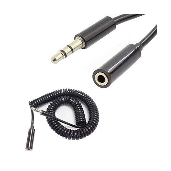 Rosebe 3.5mm コイルケーブル、3.5mm3極オスにメス ステレオオーディオケーブル コイル式 Aux 3.5オーディオコード伸縮自在 3.