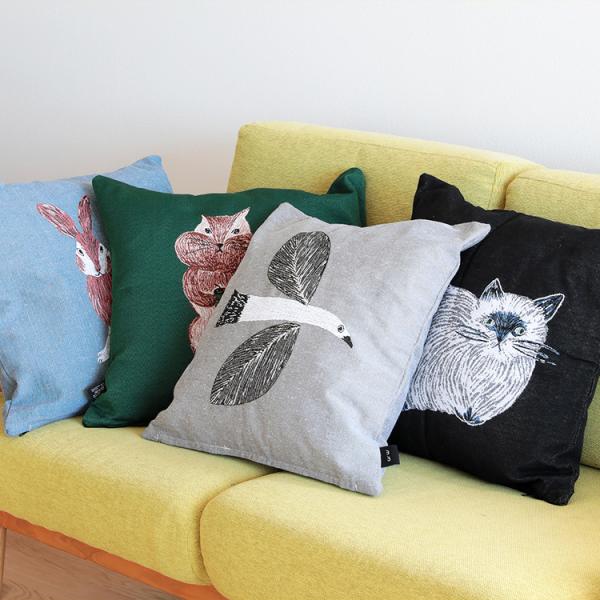 松尾ミユキ クッションカバー 松尾みゆき 猫 ねこ ネコ キャット 鳥