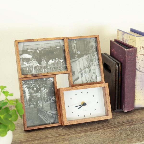 フォトフレーム 4枚 置き時計 掛け時計 写真立て 壁 写真 複数 雑貨 木製 北欧 モダン おしゃれ かわいい プレゼント ビット・フォー マグネット 母の日