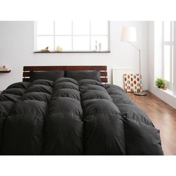 羽毛布団セット ベッド用１０点 キングサイズ 色-サイレントブラック /ニューゴールドラベル 防カビ消臭処理