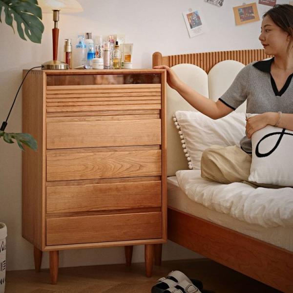 ナチュラルウッド キャビネット 5引き出し 幅60cm」キャビネット タンス 5層 収納 引き出し ナチュラル チェリー
