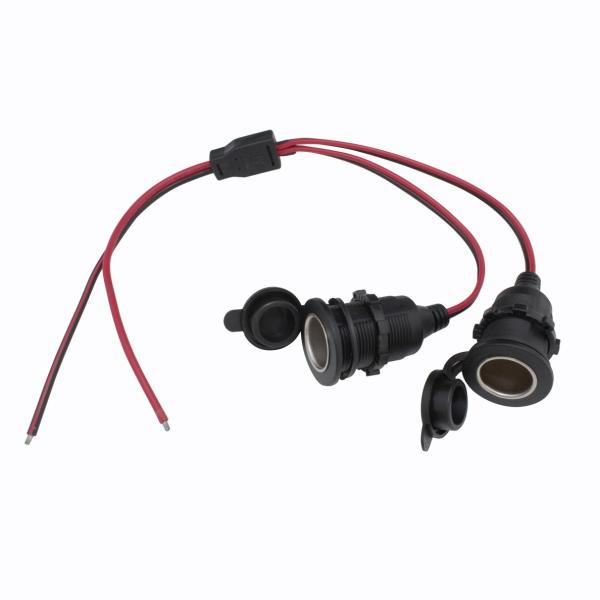 シガーソケット-メス（蓋付き） 2分岐 切りっぱなし電源ケーブル 12V用