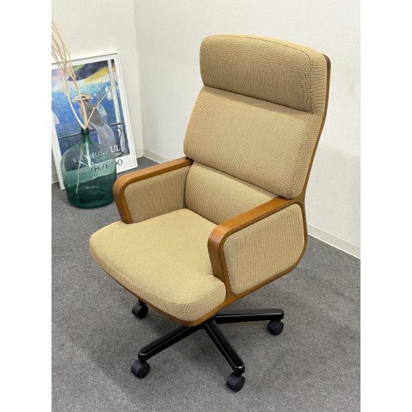 美品□天童木工/Tendo□ワーキングチェア T-3210NA-CH チェリー色 布