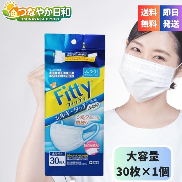 フィッティ シルキータッチ マスク ふつう ホワイト 30枚入×1個 個包装 耳ゴムふわり ケース付 不織布 立体3層 花粉 ウイルス PM2.5 対策