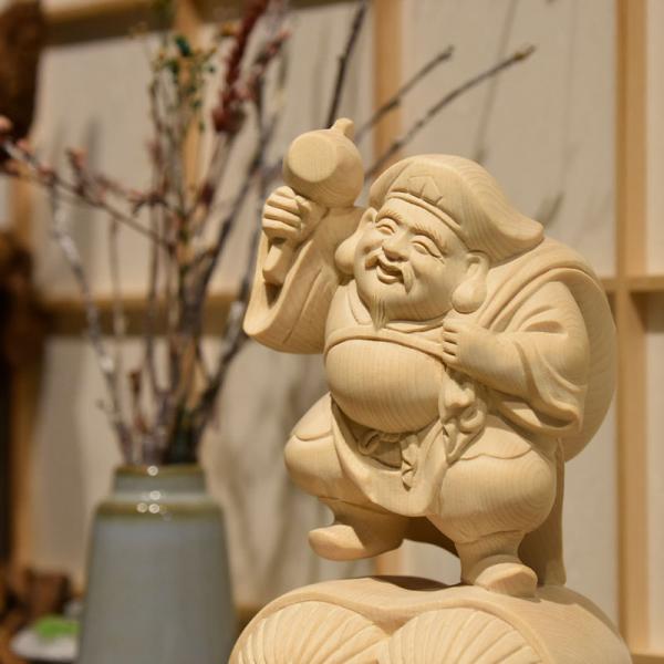 木彫り仏像 商売繁盛・開運 【招福大黒天】 桧木（ヒノキ） 高さ15cm