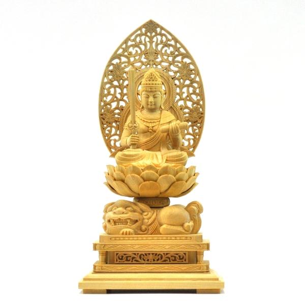 【修縁堂】文殊菩薩 木製 守り本尊 仏像 飛天光背 仏教美術品 約29cm 修縁堂】文殊菩薩 木製 守り本尊 仏像 飛天光背 仏教美術品 約29cm