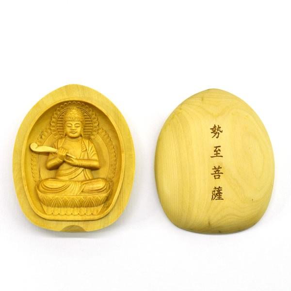 木彫り仏像 干支守り本尊-午年 懐中仏・香合仏 【勢至菩薩】 柘植 縦