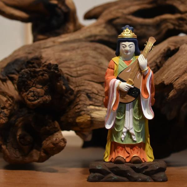 銅製 弁財天像 琵琶持ち 立像 高さ約40cm 木箱付 受注生産】七福神の琵琶弁財天座像（弁才天 財宝神 裸体弁天 妙音
