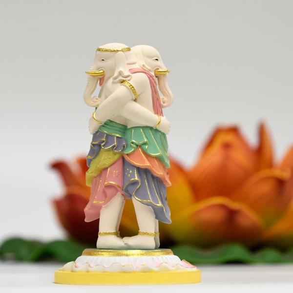 木彫り仏像-小仏 【歓喜天（聖天）】 柘植 極彩色 ※桐箱つき