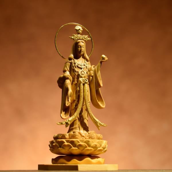 木彫仏像-小仏 浄瑠璃寺形【吉祥天】 柘植（ツゲ） 金泥仕様 模造作品