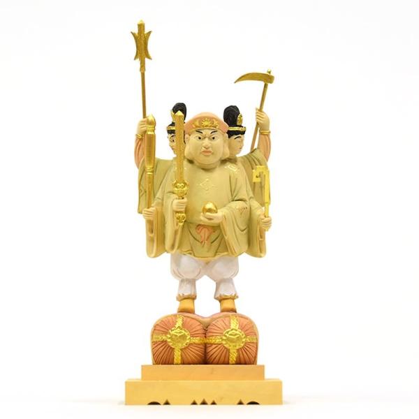 木彫り仏像 【小仏】柘植三面出世大黒天 淡彩色 比叡山形三面 木彫り仏像 【小仏】柘植三面出世大黒天 淡彩色 比叡山形三面