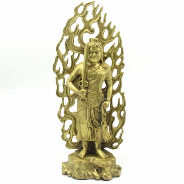 不動明王 像 置物 仏像 密教 黄銅製 不動尊 特大サイズ 高さ約 