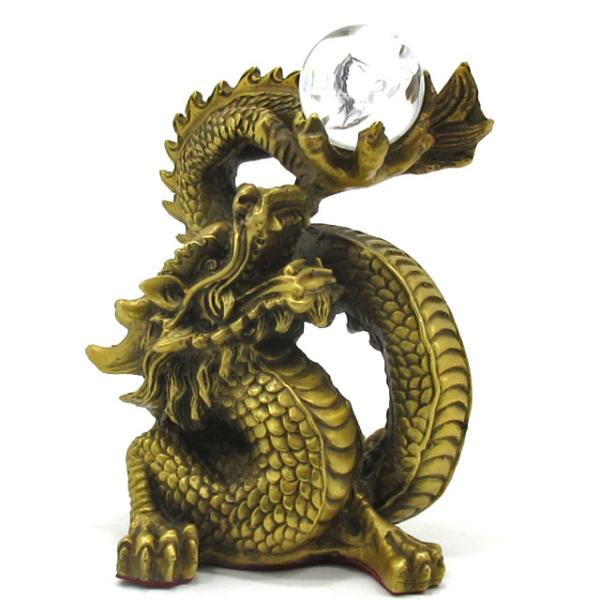 龍 置物 銅製 龍の置物 風水 神龍 開運 虹入り水晶付 丸玉 願い龍 辰
