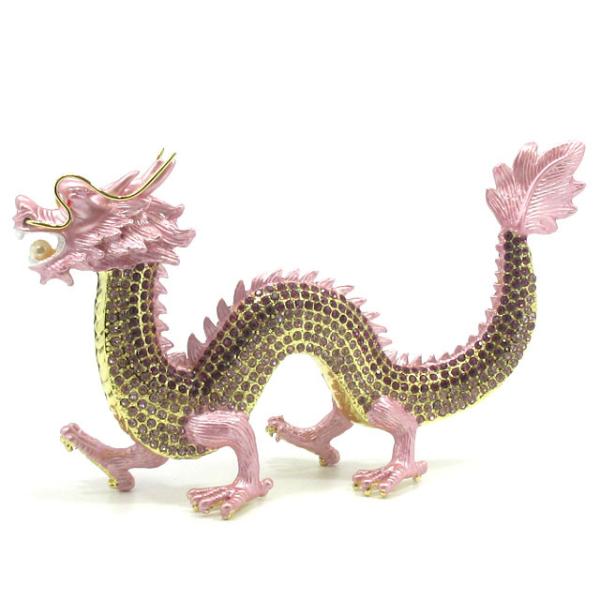 紫色の龍 風水インテリア 七宝焼き ラインストーン付き 金属製置物 12cm kaiunworld_linedragon21-pipu