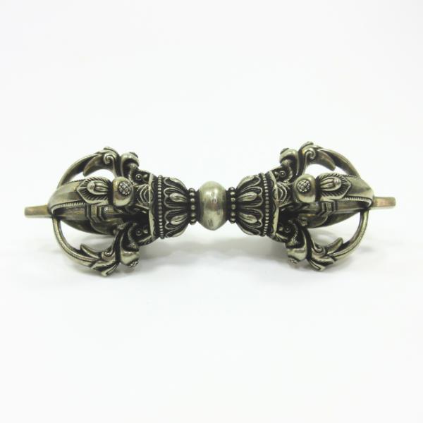 チベット密教法具  22cm  五鈷杵・ドルジェ・バジュラ 金剛杵 五鈷杵 バジュラ 長さ約11．5cm 白銅製 密教法具