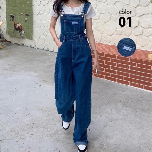 オーバーオール デニム サロペット ゆったり ワイド レディース 春 夏 秋 ネイビー S M L 定番 ストレート ロンパース つなぎ Abtm0312 カジコム 通販 Yahoo ショッピング