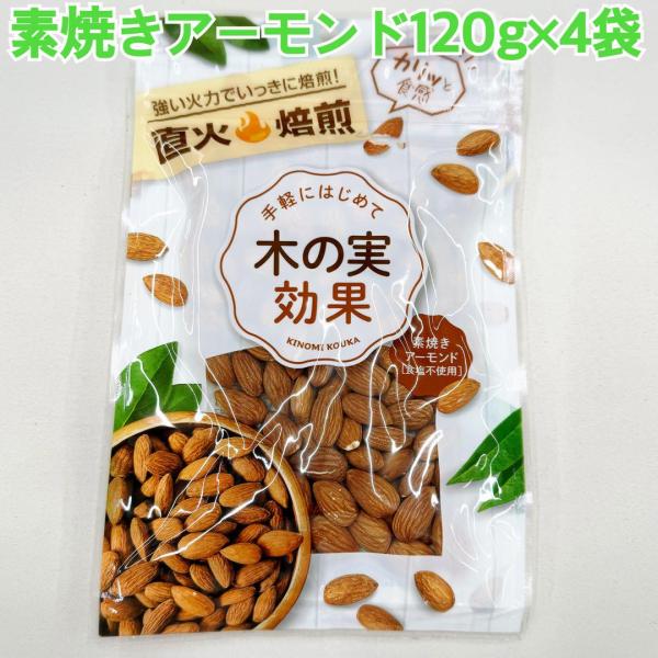 木の実効果　素焼きアーモンド120g×4袋【袋2重発送】【チャック付き袋】