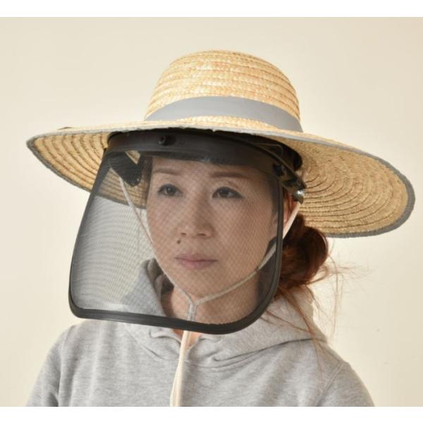 麦わら帽子がかぶれるフェイスプロテクター　シールドの上から帽子がかぶれて熱中対策！