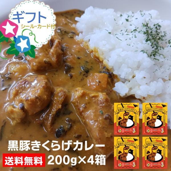 父の日　ギフト 黒豚きくらげカレー 4箱セット 龍泉洞黒豚　国産きくらげ　レトルト　カレー ギフト 贈答 お中元 誕生日 内祝 寿 爆買