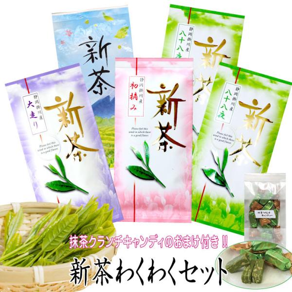 新茶わくわく5袋セット 大走り100g×1袋 初摘み100g×1袋 八十八夜100g×2