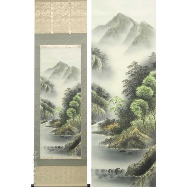 掛け軸 彩色山水 （佐藤竹風） （掛軸小物なし） 【掛軸】 : 掛け軸