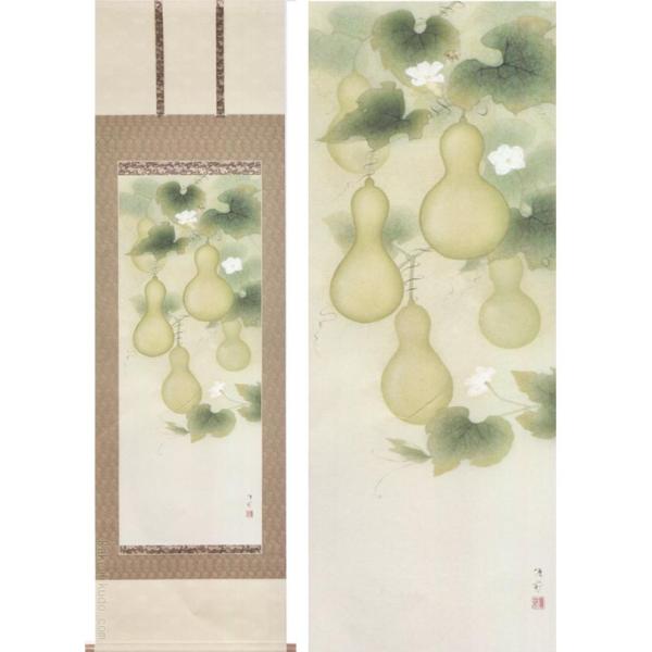 掛軸 福々六瓢之図 （鈴木優莉） 【肉筆】【掛軸】【一間床・半間床