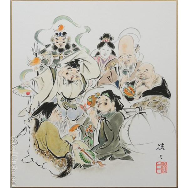 七福神 掛軸 和紙製 七福神 掛軸 日本の伝統（色紙掛け軸】七福神 | 伯舟庵 WEB