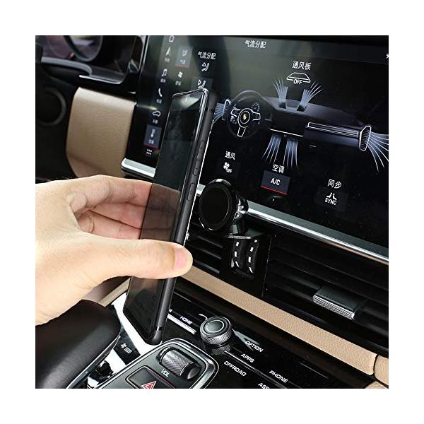 SHIFENG ためにポルシェカイエン2018 2019 2020 黒いアルミ合金の車のセンターコンソールのエアベント携帯電話ホルダー磁気電話ホルダー