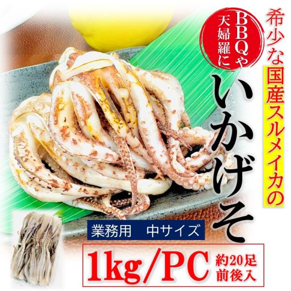 国産 イカゲソ 業務用 1kg/PC 中サイズ 約20足入り 生冷凍 スルメイカ いかげそ 下足 目下切り 下処理済 焼き物 ゲソ天 いか唐揚げ 揚げ物 煮物 するめいか