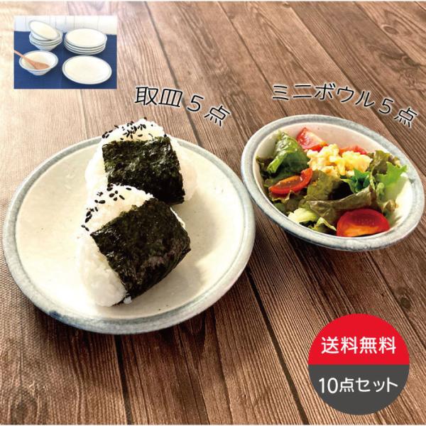 取皿 ミニボウル 【ブルーライン10点セット】小皿 小鉢 おしゃれ 北欧 カフェ 日本製 レンジ対応 食洗機対応 ナチュラル セット 送料無料 カクニ