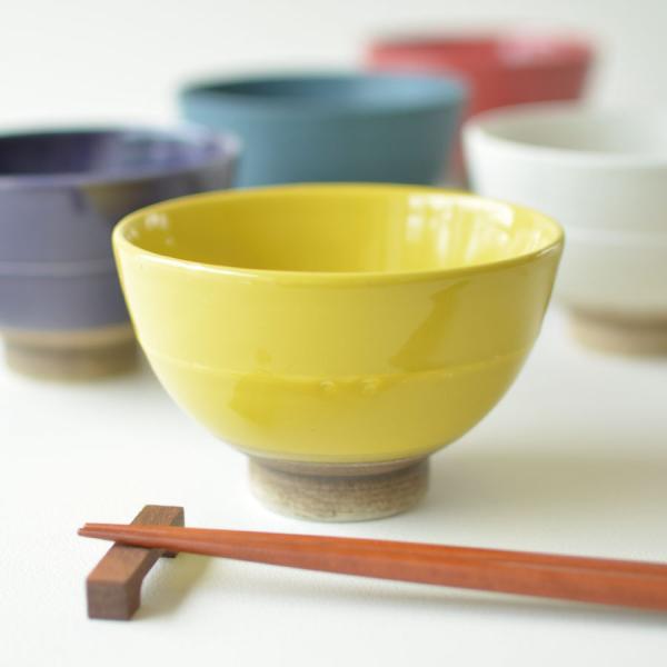 【一珍リング飯碗茶碗】 ごはん茶碗 せともの かわいい 飯碗 おしゃれ シンプル 黄 白 赤 青 紫 日本製 美濃焼 陶磁器 カクニ
