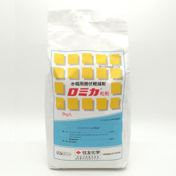 ■特徴 ジベレリンの生合成阻害により、細胞の縦伸長を抑制するトリアゾール系の薬剤です。上位節間を短縮し倒伏を軽減します。■基本情報登録番号：17815農薬の種類：ウニコナゾールＰ粒剤農薬の名称：ロミカ粒剤物理的化学的性状：類白色細粒用途：植...