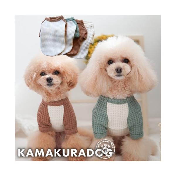 ハンドメイド犬服　ワッフルニットのキャミ　色違い３色　お袖2段レース ハンドメイド犬服 ワッフルニットのキャミ 色違い3色 お袖2段レース