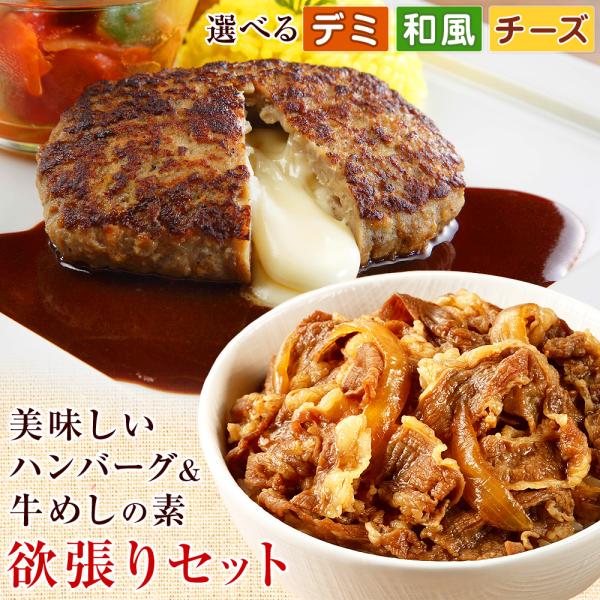 デミ・和風・チーズから選べる ベストの美味しい ハンバーグ ＆ 日東ベスト EC牛めしの素 各5個 牛丼 冷凍 ぎゅうバーグ欲張りセット 包装不可