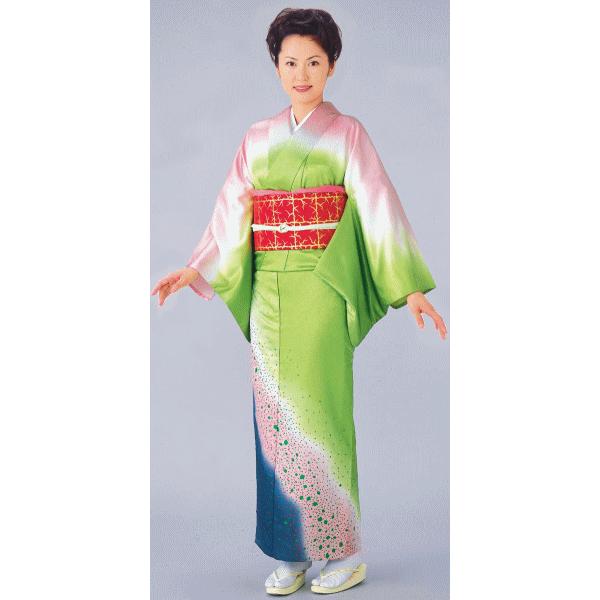 訪問着 着物 反物 女性 男性 踊り 絵羽 洗える着物 鶸色 霰 吹雪