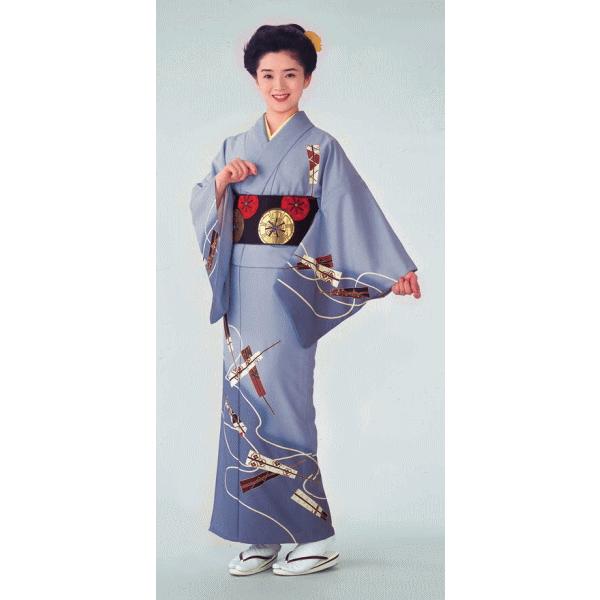 団扇と花と鳥と水流・ブルーグレー訪問着・１３号・正絹・美品　K‐82 団扇と花と鳥と水流・ブルーグレー訪問着・13号・正絹・美品 K‐82