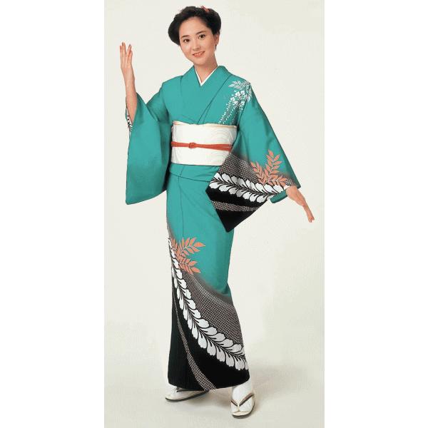 訪問着 着物 反物 女性 男性 踊り 絵羽 洗える着物 青緑 藤 : カメヤ