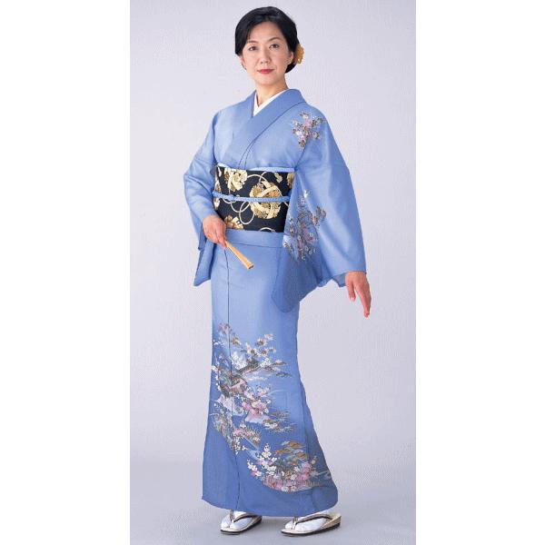 訪問着 着物 反物 女性 男性 踊り 絵羽 洗える着物 水色 茶屋辻 