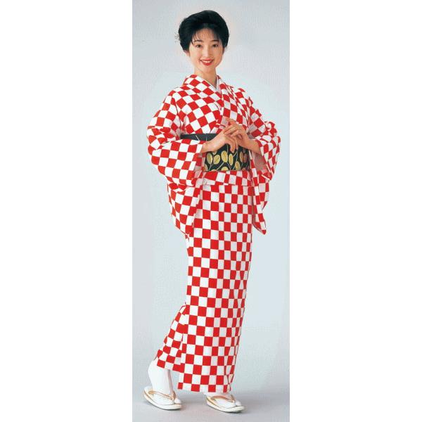 小紋 着物 反物 レディース 踊り 舞台 おしゃれ モダン 市松 赤 洗える
