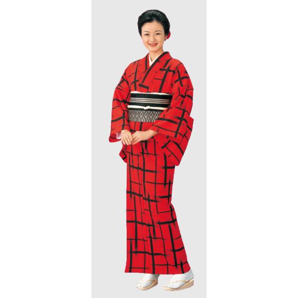 小紋 着物 反物 レディース 踊り 舞台 おしゃれ モダン 格子 赤