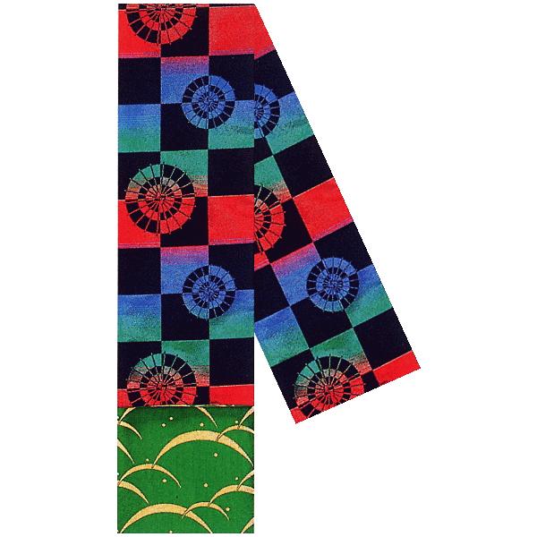 半幅帯 半巾帯 4寸帯 踊り 帯 半幅 浴衣 リバーシブル 赤 青 緑 ぼかし 黒 市松 番傘 露芝
