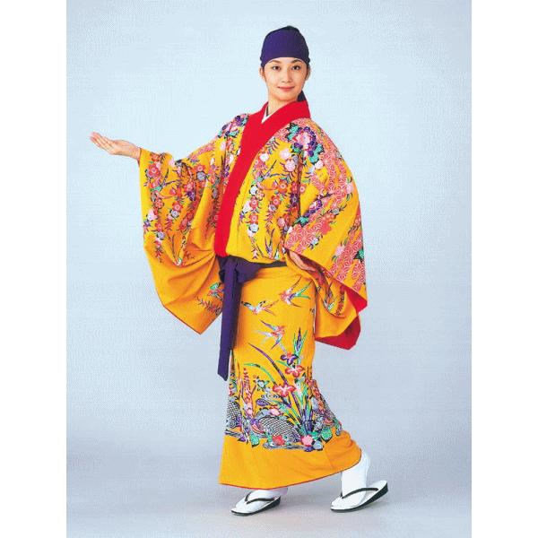 琉球 舞踊 衣装 黄色 菖蒲 沖縄 民謡 紅型 打掛 洗える着物 踊り衣裳 舞台衣装