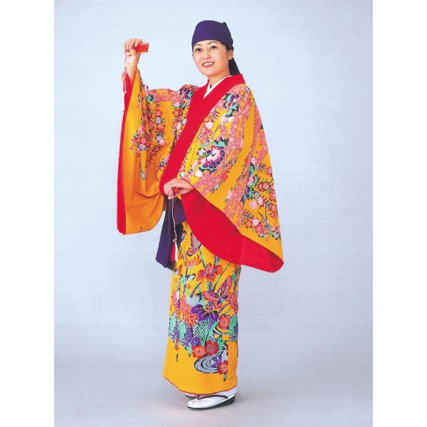 琉球 舞踊 衣装 黄色 蝶 沖縄 民謡 紅型 打掛 洗える着物 踊り衣裳